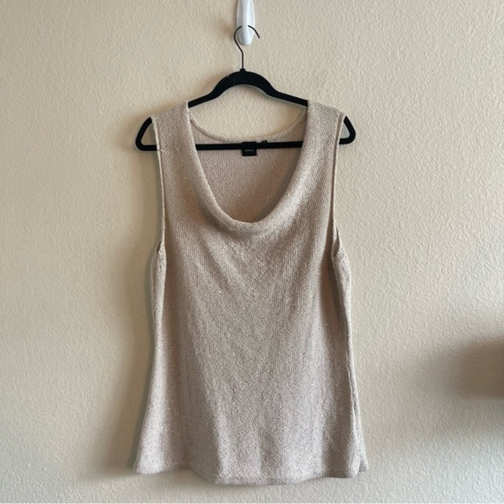 Saks Fifth Avenue Black Label Cowl Neck Sequin Knit Sleeveless Top Womens XL